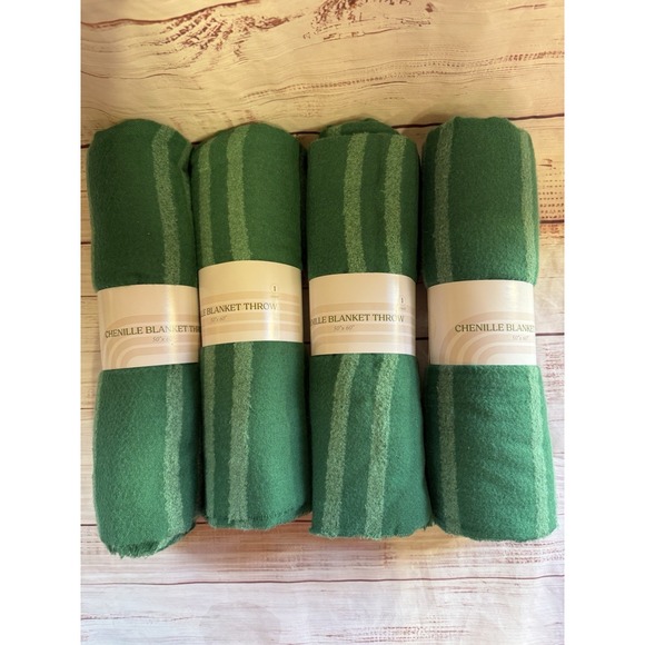 Target Other - Chenille Throw Blanket 50"x 60" with Fringed Edges - Green- LOT Of 4 - NEW